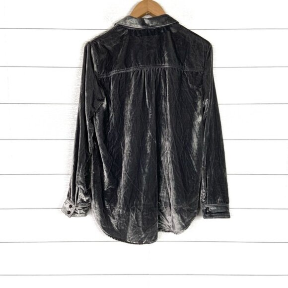 Pilcro Anthropologie Velvet Femme Button Up Shirt Gray Grey Boho Medium - Picture 2 of 4